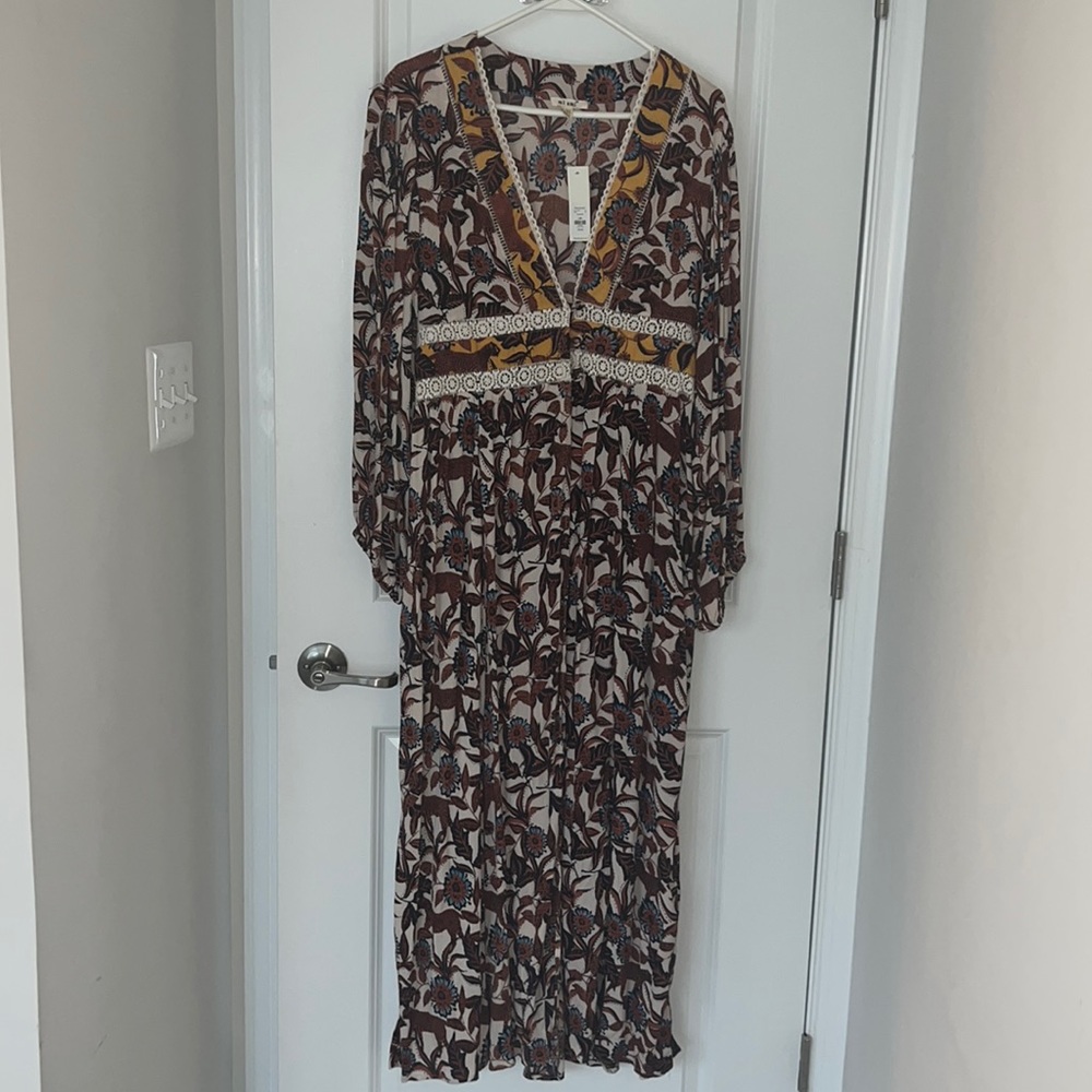 Lenette Floral Crochet Trim Long Kimono Size L/XL